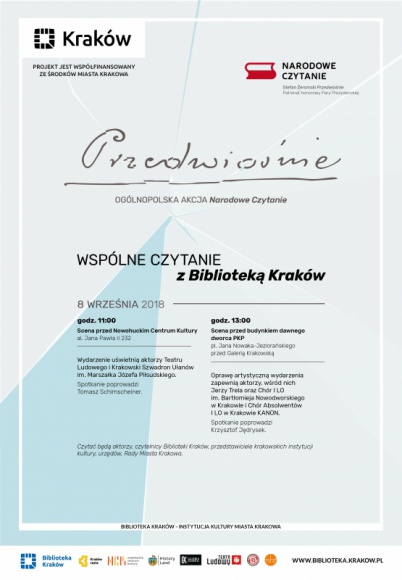 Wspólne czytanie z Biblioteką Kraków przed Galerią Krakowską LIFESTYLE, Książka - 8 września o godzinie 13:00 na scenie przed Galerią Krakowską odbędzie się tegoroczna edycja Narodowego Czytania.
